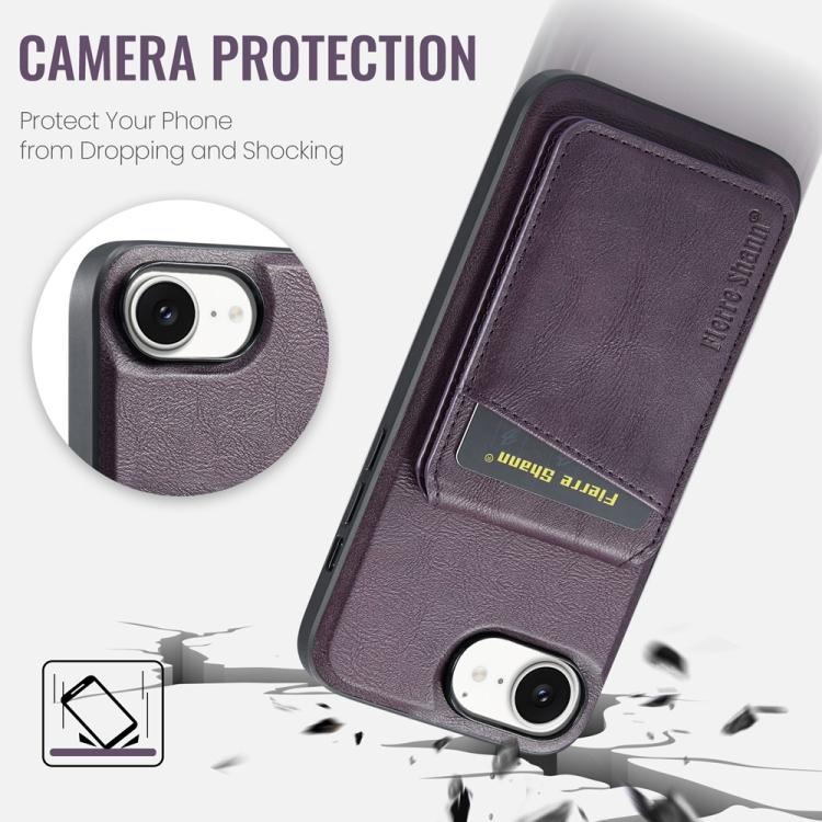 For iPhone 16e Fierre Shann Cowhide Vertical Flip Magnetic Card Holder Phone Case(Purple) - iPhone 16e Cases by FIERRE SHANN | Online Shopping UK | buy2fix