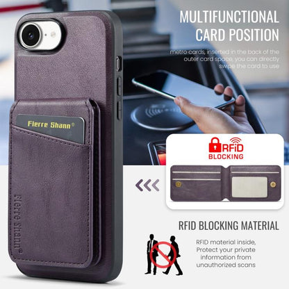 For iPhone 16e Fierre Shann Cowhide Vertical Flip Magnetic Card Holder Phone Case(Purple) - iPhone 16e Cases by FIERRE SHANN | Online Shopping UK | buy2fix