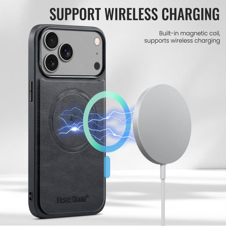 For iPhone 17 Pro Max Fierre Shann Cowhide Vertical Flip Magnetic Card Holder Phone Case(Black) - iPhone 17 Pro Max Cases by FIERRE SHANN | Online Shopping UK | buy2fix