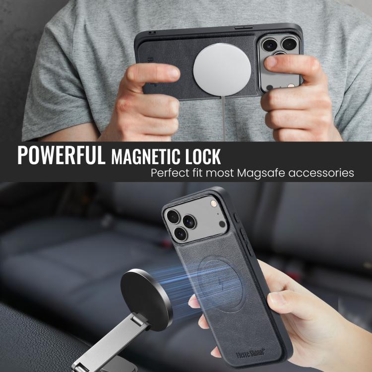 For iPhone 17 Pro Max Fierre Shann Cowhide Vertical Flip Magnetic Card Holder Phone Case(Black) - iPhone 17 Pro Max Cases by FIERRE SHANN | Online Shopping UK | buy2fix