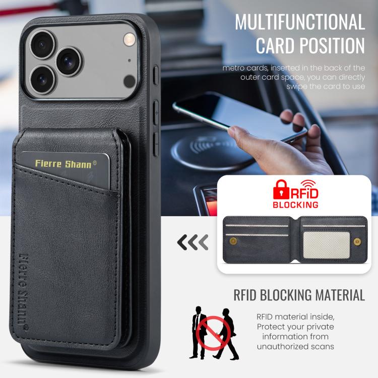 For iPhone 17 Pro Max Fierre Shann Cowhide Vertical Flip Magnetic Card Holder Phone Case(Black) - iPhone 17 Pro Max Cases by FIERRE SHANN | Online Shopping UK | buy2fix