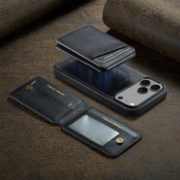 For iPhone 17 Pro Max Fierre Shann Cowhide Vertical Flip Magnetic Card Holder Phone Case(Black) - iPhone 17 Pro Max Cases by FIERRE SHANN | Online Shopping UK | buy2fix