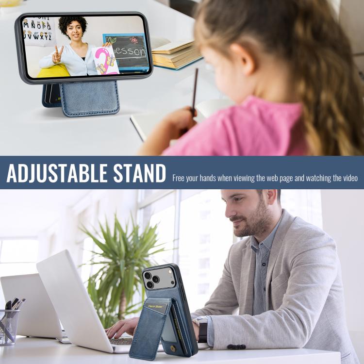 For iPhone 17 Pro Max Fierre Shann Cowhide Vertical Flip Magnetic Card Holder Phone Case(Blue) - iPhone 17 Pro Max Cases by FIERRE SHANN | Online Shopping UK | buy2fix