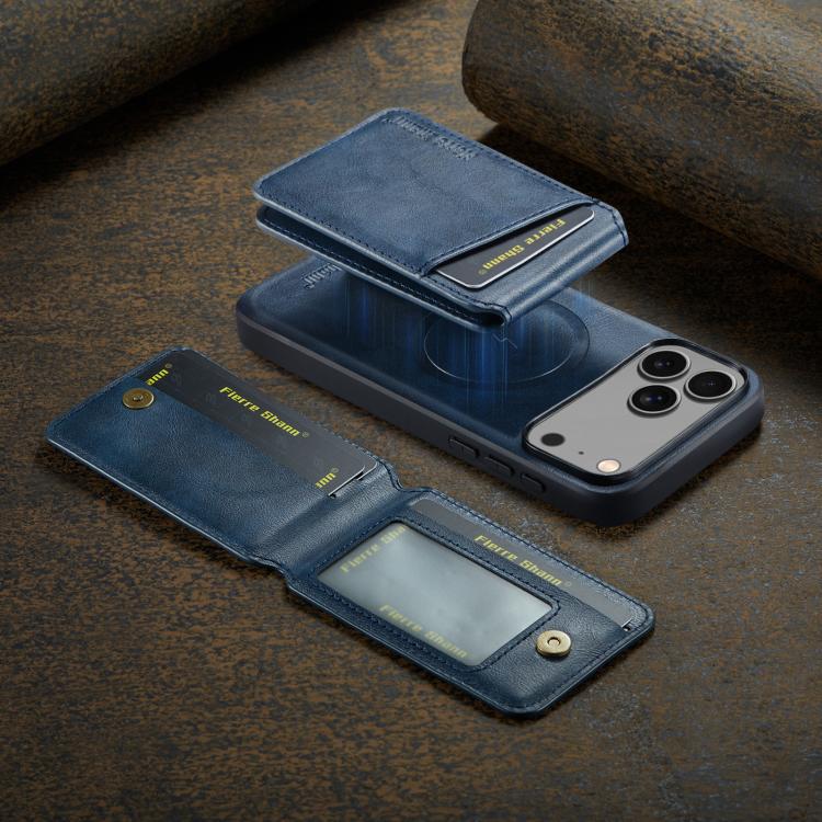 For iPhone 17 Pro Max Fierre Shann Cowhide Vertical Flip Magnetic Card Holder Phone Case(Blue) - iPhone 17 Pro Max Cases by FIERRE SHANN | Online Shopping UK | buy2fix