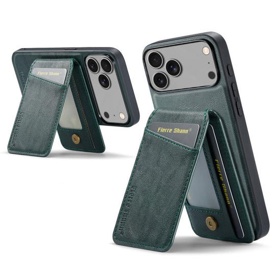 For iPhone 17 Pro Max Fierre Shann Cowhide Vertical Flip Magnetic Card Holder Phone Case(Green) - iPhone 17 Pro Max Cases by FIERRE SHANN | Online Shopping UK | buy2fix