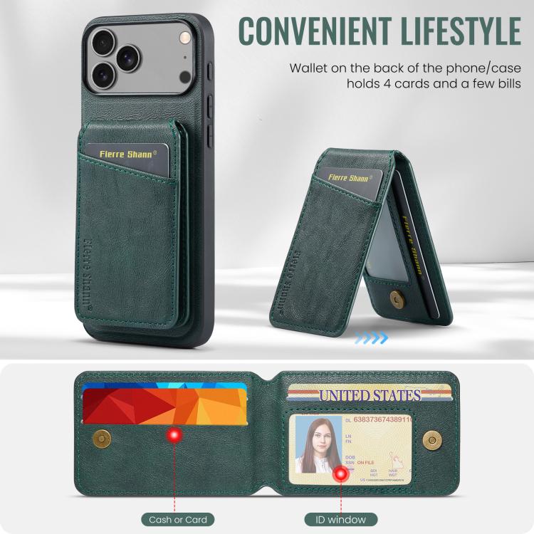 For iPhone 17 Pro Max Fierre Shann Cowhide Vertical Flip Magnetic Card Holder Phone Case(Green) - iPhone 17 Pro Max Cases by FIERRE SHANN | Online Shopping UK | buy2fix