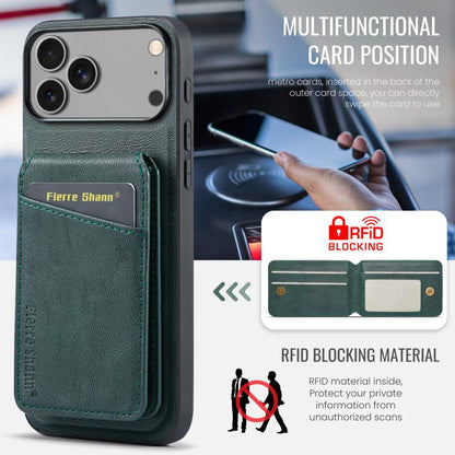 For iPhone 17 Pro Max Fierre Shann Cowhide Vertical Flip Magnetic Card Holder Phone Case(Green) - iPhone 17 Pro Max Cases by FIERRE SHANN | Online Shopping UK | buy2fix