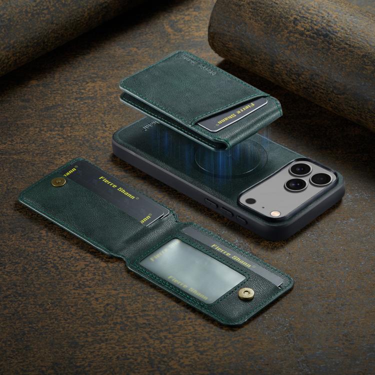 For iPhone 17 Pro Max Fierre Shann Cowhide Vertical Flip Magnetic Card Holder Phone Case(Green) - iPhone 17 Pro Max Cases by FIERRE SHANN | Online Shopping UK | buy2fix