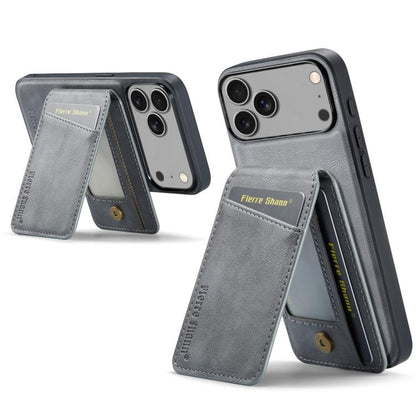 For iPhone 17 Pro Max Fierre Shann Cowhide Vertical Flip Magnetic Card Holder Phone Case(Grey) - iPhone 17 Pro Max Cases by FIERRE SHANN | Online Shopping UK | buy2fix