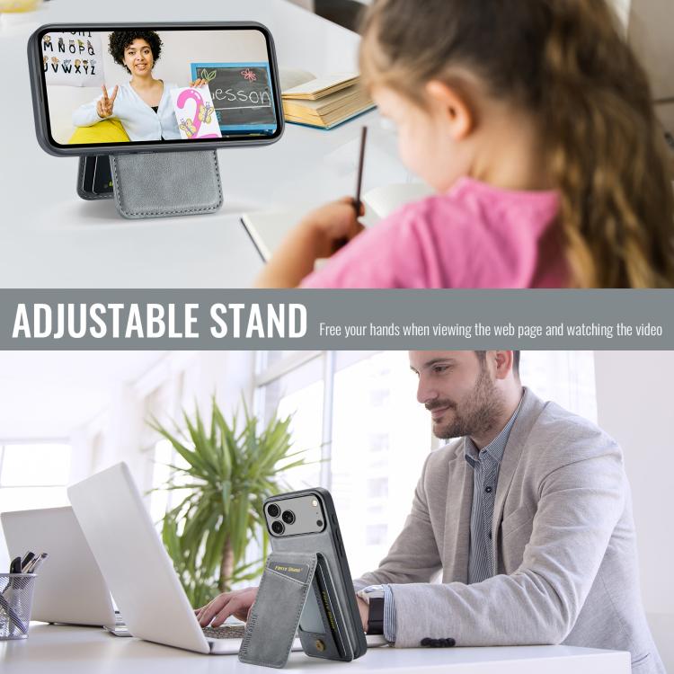 For iPhone 17 Pro Max Fierre Shann Cowhide Vertical Flip Magnetic Card Holder Phone Case(Grey) - iPhone 17 Pro Max Cases by FIERRE SHANN | Online Shopping UK | buy2fix