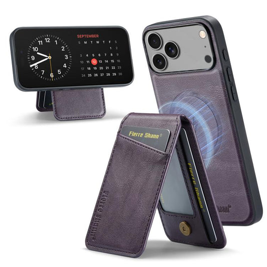 For iPhone 17 Pro Max Fierre Shann Cowhide Vertical Flip Magnetic Card Holder Phone Case(Purple) - iPhone 17 Pro Max Cases by FIERRE SHANN | Online Shopping UK | buy2fix