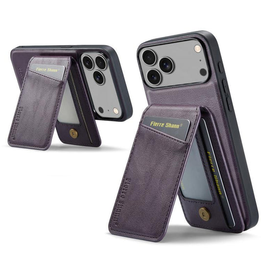 For iPhone 17 Pro Max Fierre Shann Cowhide Vertical Flip Magnetic Card Holder Phone Case(Purple) - iPhone 17 Pro Max Cases by FIERRE SHANN | Online Shopping UK | buy2fix