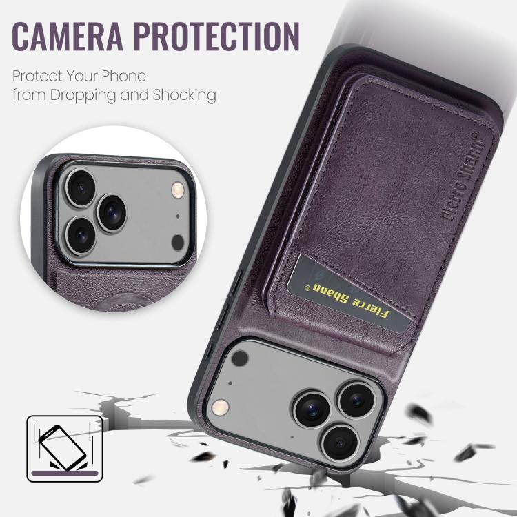 For iPhone 17 Pro Max Fierre Shann Cowhide Vertical Flip Magnetic Card Holder Phone Case(Purple) - iPhone 17 Pro Max Cases by FIERRE SHANN | Online Shopping UK | buy2fix
