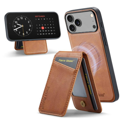 For iPhone 17 Pro Fierre Shann Cowhide Vertical Flip Magnetic Card Holder Phone Case(Brown) - iPhone 17 Pro Cases by FIERRE SHANN | Online Shopping UK | buy2fix