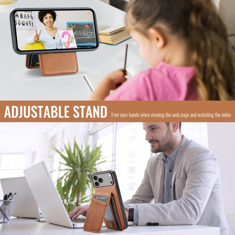 For iPhone 17 Pro Fierre Shann Cowhide Vertical Flip Magnetic Card Holder Phone Case(Brown) - iPhone 17 Pro Cases by FIERRE SHANN | Online Shopping UK | buy2fix