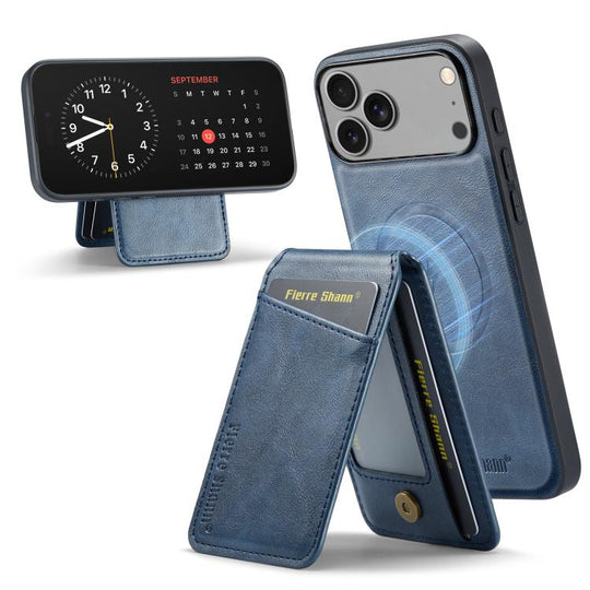 For iPhone 18 Pro / 17 Pro Fierre Shann Cowhide Vertical Flip Magnetic Card Holder Phone Case(Blue)