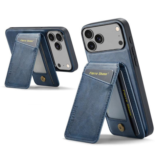 For iPhone 17 Pro Fierre Shann Cowhide Vertical Flip Magnetic Card Holder Phone Case(Blue) - iPhone 17 Pro Cases by FIERRE SHANN | Online Shopping UK | buy2fix