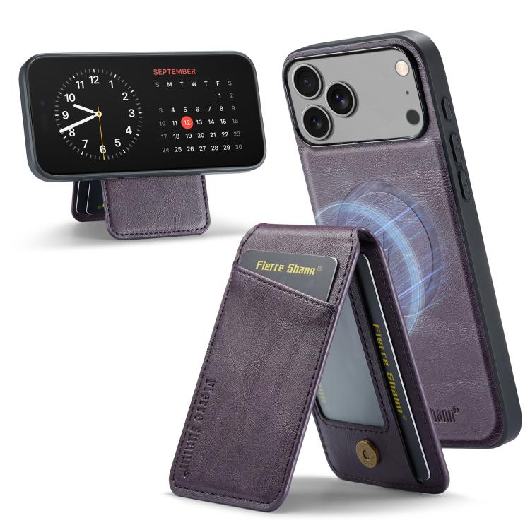 For iPhone 17 Pro Fierre Shann Cowhide Vertical Flip Magnetic Card Holder Phone Case(Purple) - iPhone 17 Pro Cases by FIERRE SHANN | Online Shopping UK | buy2fix