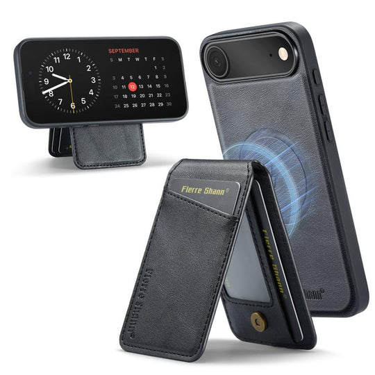 For iPhone Air Fierre Shann Cowhide Vertical Flip Magnetic Card Holder Phone Case(Black)