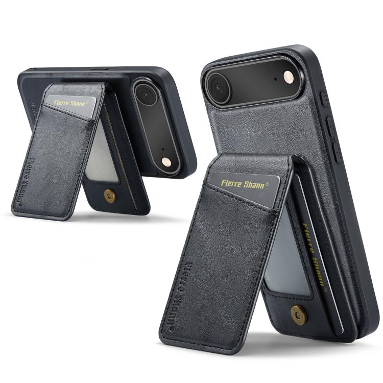 For iPhone Air Fierre Shann Cowhide Vertical Flip Magnetic Card Holder Phone Case(Black) - iPhone Air Cases by FIERRE SHANN | Online Shopping UK | buy2fix
