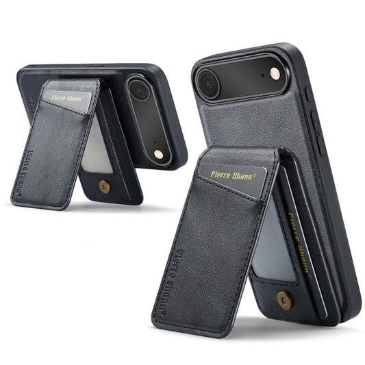 For iPhone Air Fierre Shann Cowhide Vertical Flip Magnetic Card Holder Phone Case(Black) - iPhone Air Cases by FIERRE SHANN | Online Shopping UK | buy2fix
