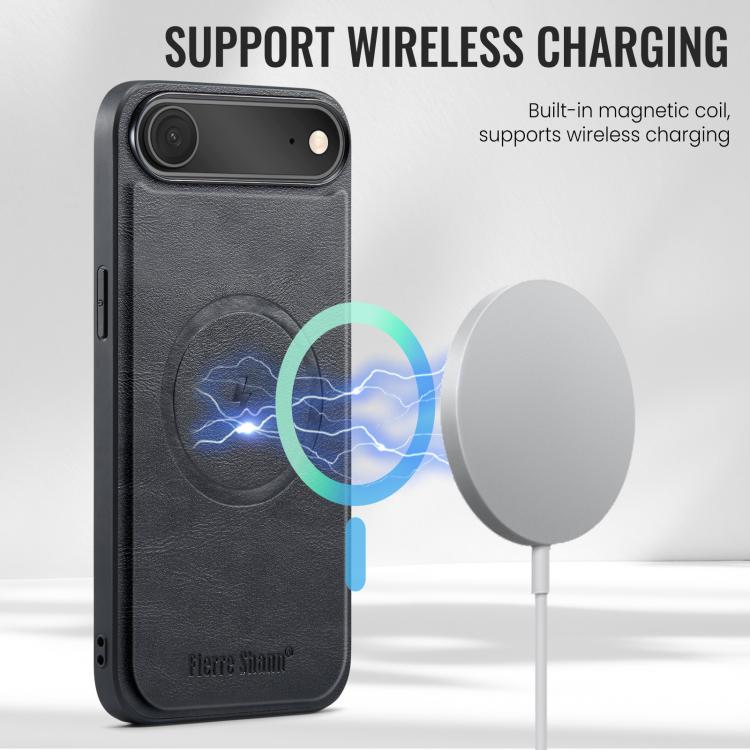 For iPhone Air Fierre Shann Cowhide Vertical Flip Magnetic Card Holder Phone Case(Black) - iPhone Air Cases by FIERRE SHANN | Online Shopping UK | buy2fix