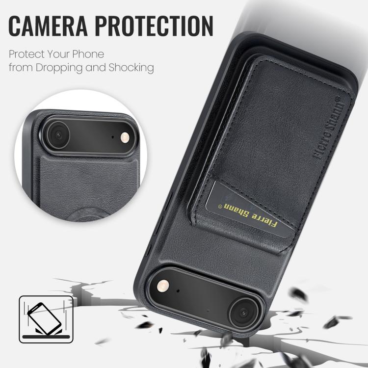 For iPhone Air Fierre Shann Cowhide Vertical Flip Magnetic Card Holder Phone Case(Black) - iPhone Air Cases by FIERRE SHANN | Online Shopping UK | buy2fix