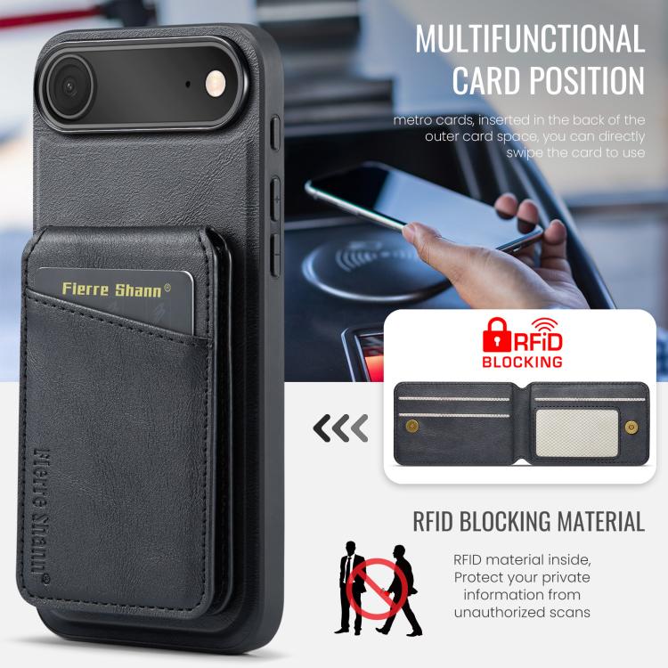 For iPhone Air Fierre Shann Cowhide Vertical Flip Magnetic Card Holder Phone Case(Black) - iPhone Air Cases by FIERRE SHANN | Online Shopping UK | buy2fix