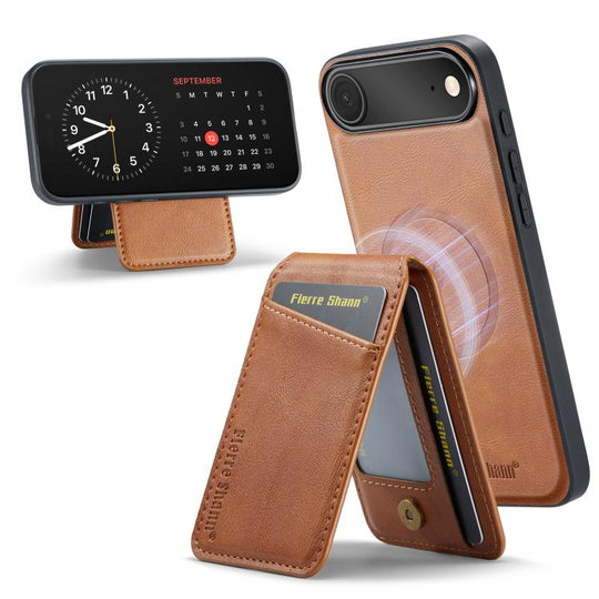 For iPhone Air Fierre Shann Cowhide Vertical Flip Magnetic Card Holder Phone Case(Brown)