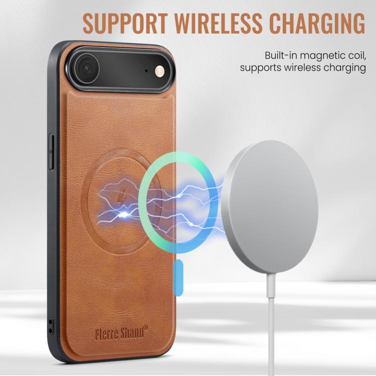 For iPhone Air Fierre Shann Cowhide Vertical Flip Magnetic Card Holder Phone Case(Brown) - iPhone Air Cases by FIERRE SHANN | Online Shopping UK | buy2fix