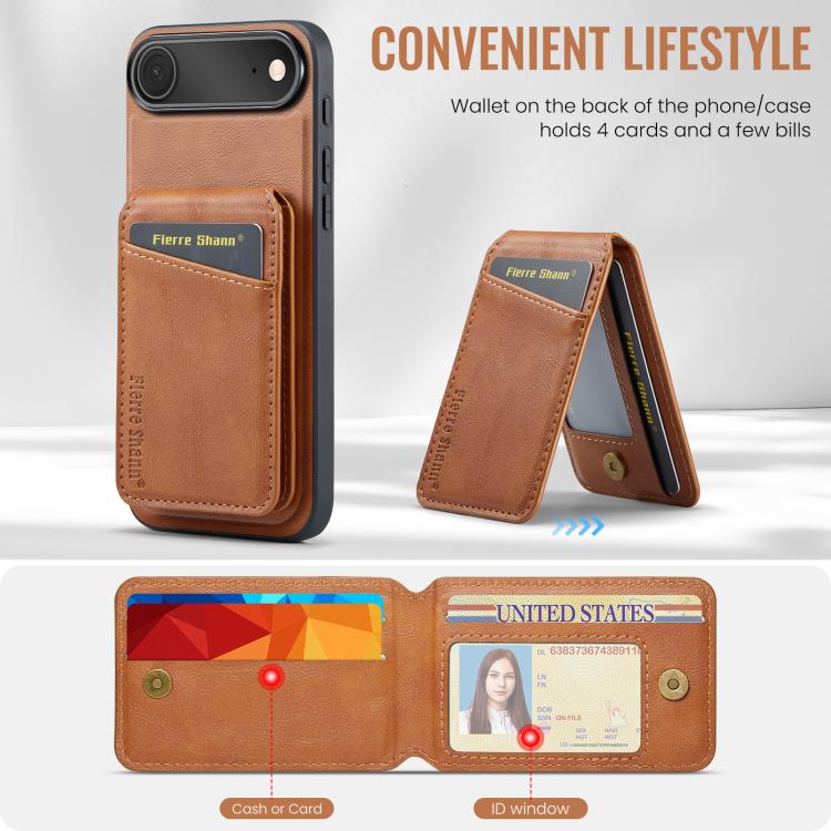 For iPhone Air Fierre Shann Cowhide Vertical Flip Magnetic Card Holder Phone Case(Brown) - iPhone Air Cases by FIERRE SHANN | Online Shopping UK | buy2fix