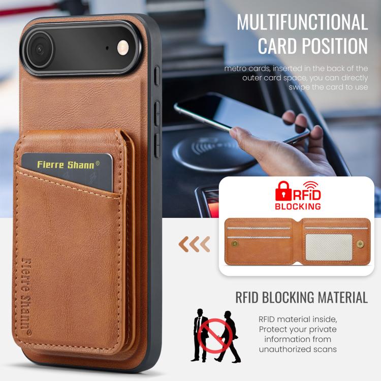 For iPhone Air Fierre Shann Cowhide Vertical Flip Magnetic Card Holder Phone Case(Brown) - iPhone Air Cases by FIERRE SHANN | Online Shopping UK | buy2fix