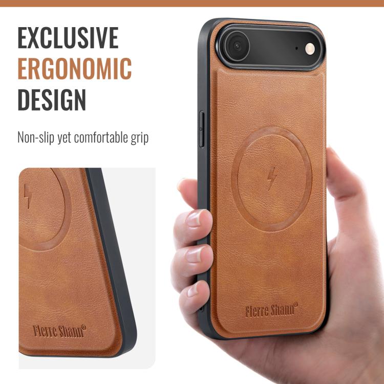For iPhone Air Fierre Shann Cowhide Vertical Flip Magnetic Card Holder Phone Case(Brown) - iPhone Air Cases by FIERRE SHANN | Online Shopping UK | buy2fix
