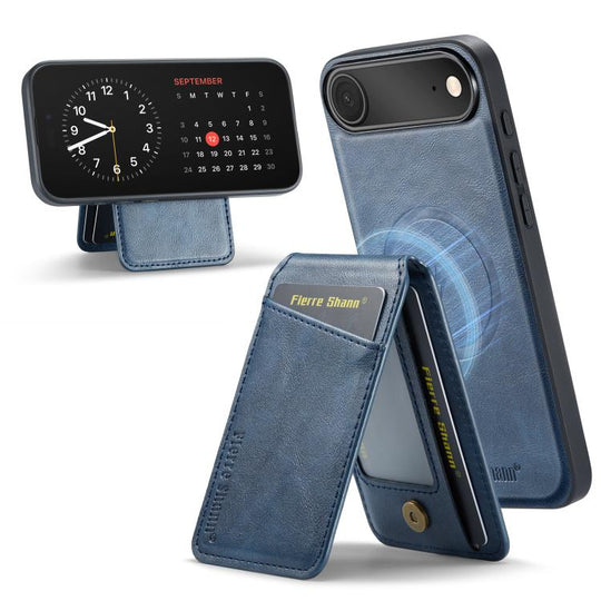 For iPhone Air Fierre Shann Cowhide Vertical Flip Magnetic Card Holder Phone Case(Blue)