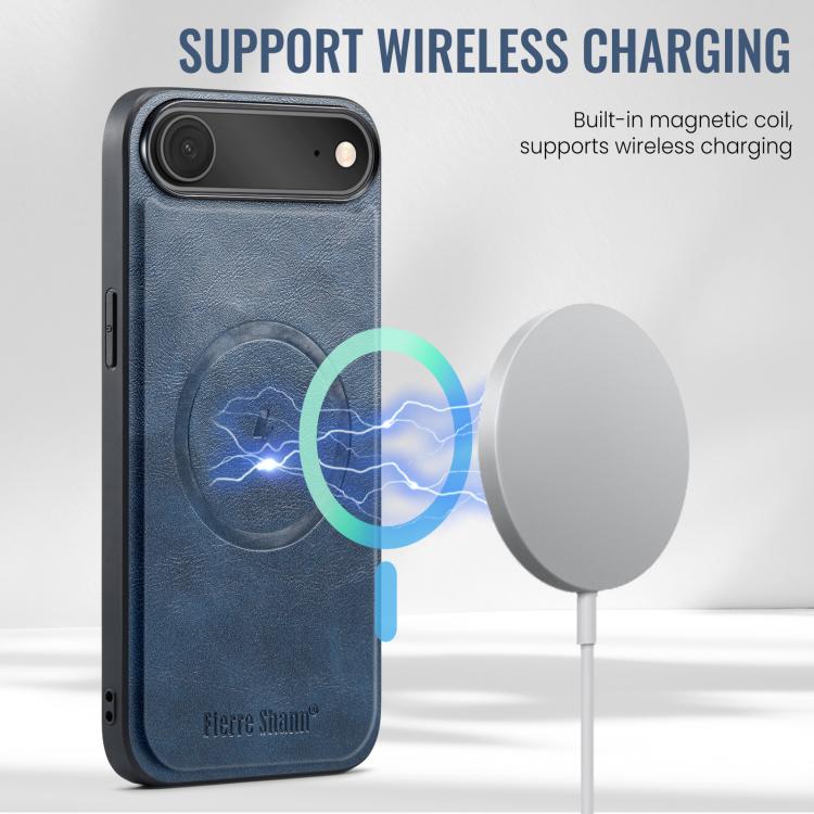 For iPhone Air Fierre Shann Cowhide Vertical Flip Magnetic Card Holder Phone Case(Blue) - iPhone Air Cases by FIERRE SHANN | Online Shopping UK | buy2fix