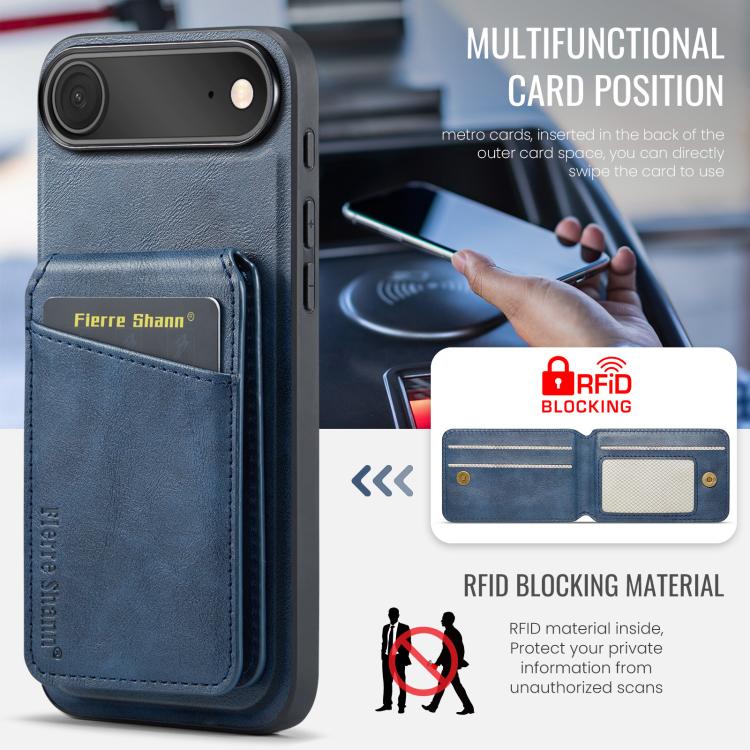 For iPhone Air Fierre Shann Cowhide Vertical Flip Magnetic Card Holder Phone Case(Blue) - iPhone Air Cases by FIERRE SHANN | Online Shopping UK | buy2fix