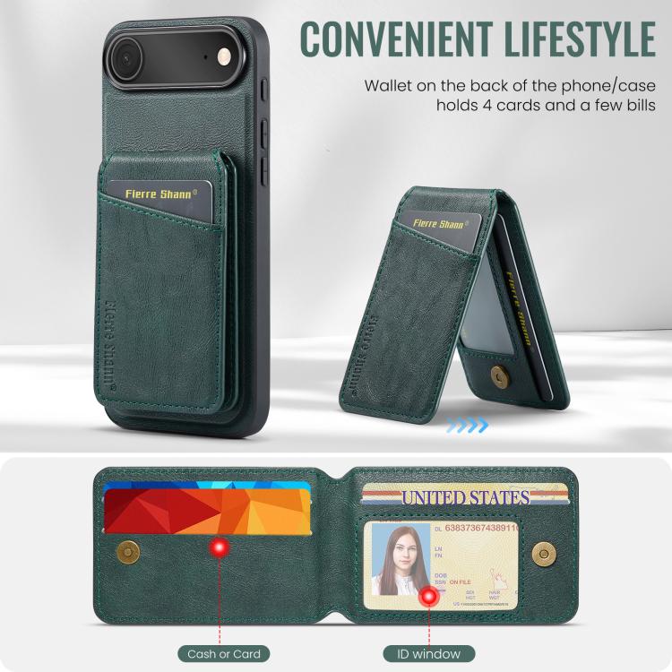 For iPhone 17 Air Fierre Shann Cowhide Vertical Flip Magnetic Card Holder Phone Case(Green) - iPhone 17 Air Cases by FIERRE SHANN | Online Shopping UK | buy2fix