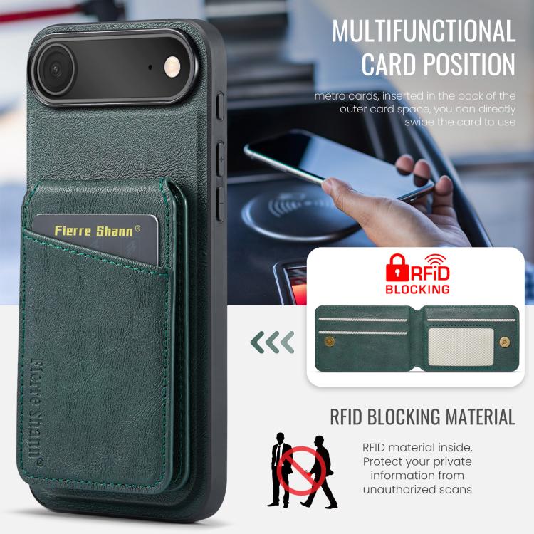 For iPhone 17 Air Fierre Shann Cowhide Vertical Flip Magnetic Card Holder Phone Case(Green) - iPhone 17 Air Cases by FIERRE SHANN | Online Shopping UK | buy2fix