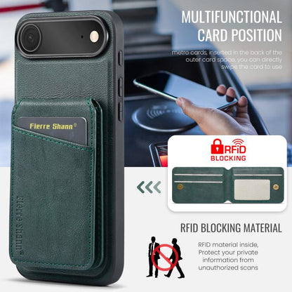 For iPhone 17 Air Fierre Shann Cowhide Vertical Flip Magnetic Card Holder Phone Case(Green) - iPhone 17 Air Cases by FIERRE SHANN | Online Shopping UK | buy2fix