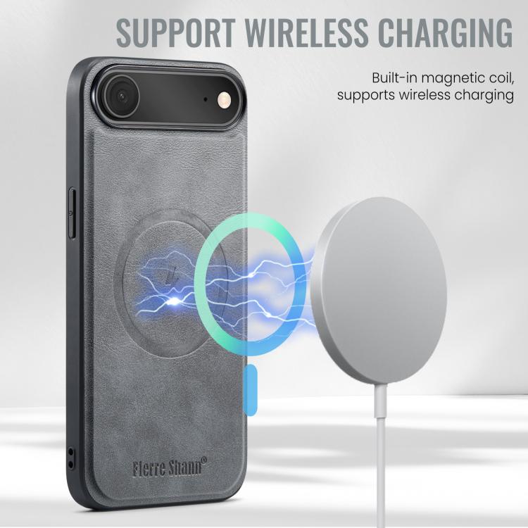For iPhone 17 Air Fierre Shann Cowhide Vertical Flip Magnetic Card Holder Phone Case(Grey) - iPhone 17 Air Cases by FIERRE SHANN | Online Shopping UK | buy2fix