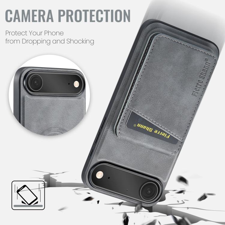 For iPhone 17 Air Fierre Shann Cowhide Vertical Flip Magnetic Card Holder Phone Case(Grey) - iPhone 17 Air Cases by FIERRE SHANN | Online Shopping UK | buy2fix