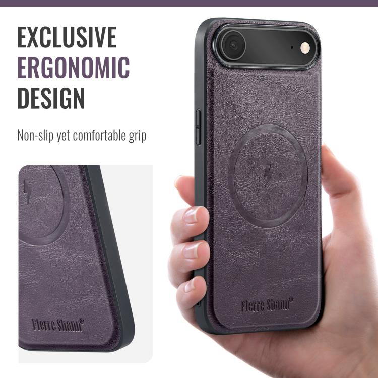 For iPhone 17 Air Fierre Shann Cowhide Vertical Flip Magnetic Card Holder Phone Case(Purple) - iPhone 17 Air Cases by FIERRE SHANN | Online Shopping UK | buy2fix
