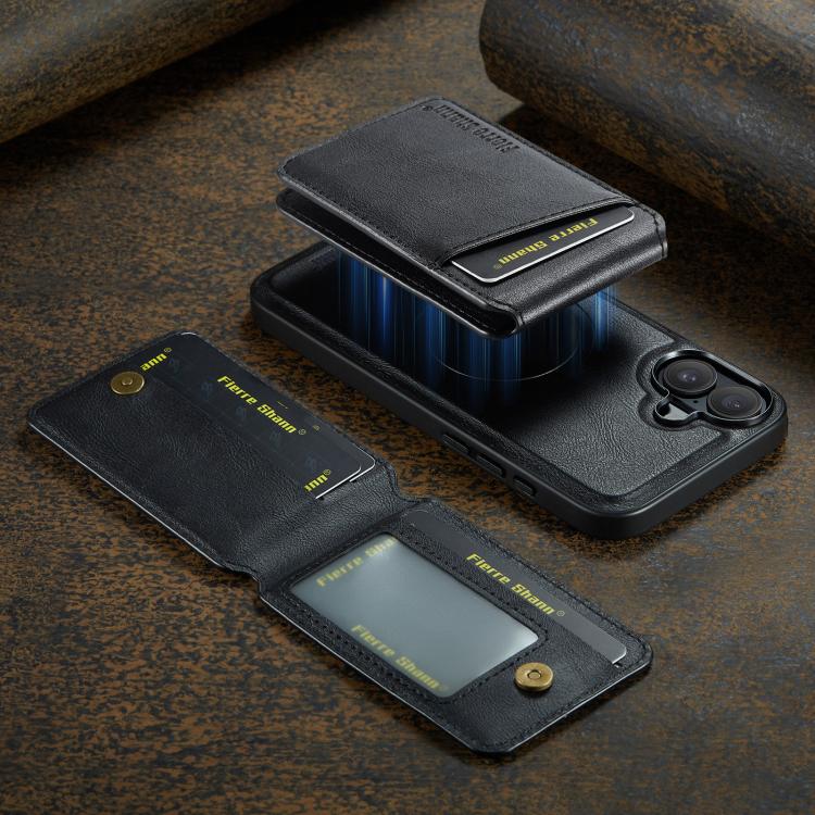 For iPhone 17 Fierre Shann Cowhide Vertical Flip Magnetic Card Holder Phone Case(Black) - iPhone 17 Cases by FIERRE SHANN | Online Shopping UK | buy2fix