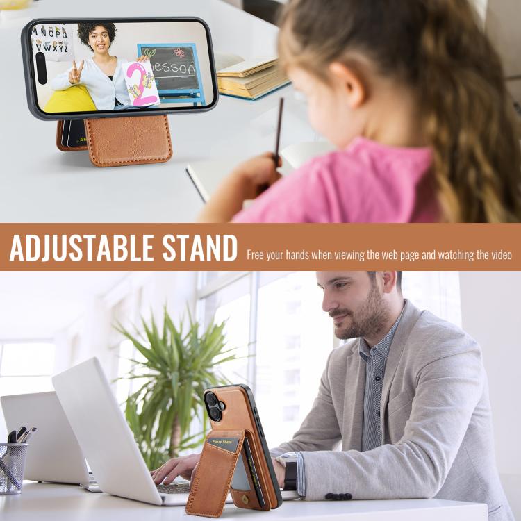 For iPhone 17 Fierre Shann Cowhide Vertical Flip Magnetic Card Holder Phone Case(Brown) - iPhone 17 Cases by FIERRE SHANN | Online Shopping UK | buy2fix