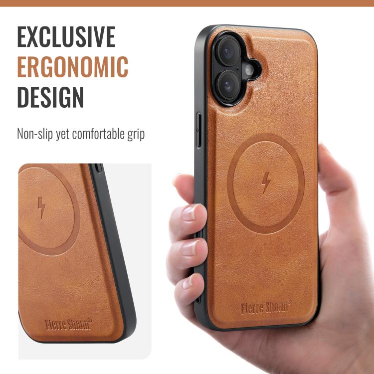 For iPhone 17 Fierre Shann Cowhide Vertical Flip Magnetic Card Holder Phone Case(Brown) - iPhone 17 Cases by FIERRE SHANN | Online Shopping UK | buy2fix