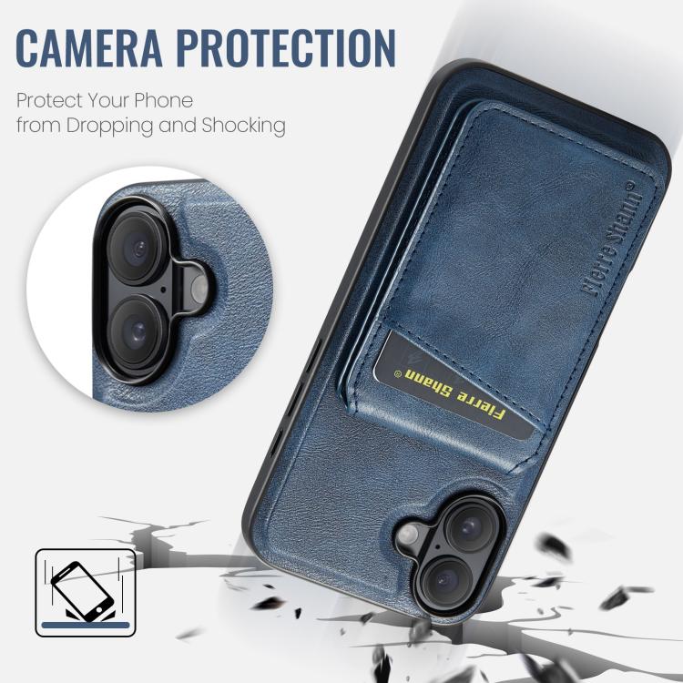 For iPhone 17 Fierre Shann Cowhide Vertical Flip Magnetic Card Holder Phone Case(Blue) - iPhone 17 Cases by FIERRE SHANN | Online Shopping UK | buy2fix