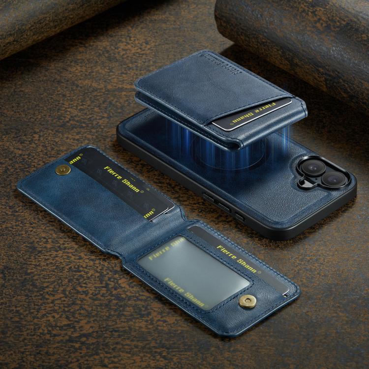 For iPhone 17 Fierre Shann Cowhide Vertical Flip Magnetic Card Holder Phone Case(Blue) - iPhone 17 Cases by FIERRE SHANN | Online Shopping UK | buy2fix