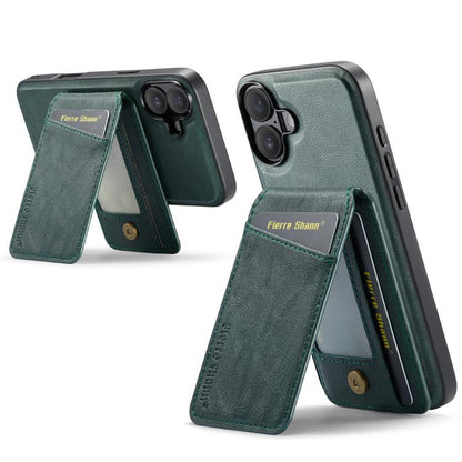 For iPhone 17 Fierre Shann Cowhide Vertical Flip Magnetic Card Holder Phone Case(Green) - iPhone 17 Cases by FIERRE SHANN | Online Shopping UK | buy2fix