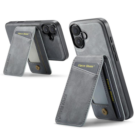 For iPhone 17 Fierre Shann Cowhide Vertical Flip Magnetic Card Holder Phone Case(Grey) - iPhone 17 Cases by FIERRE SHANN | Online Shopping UK | buy2fix