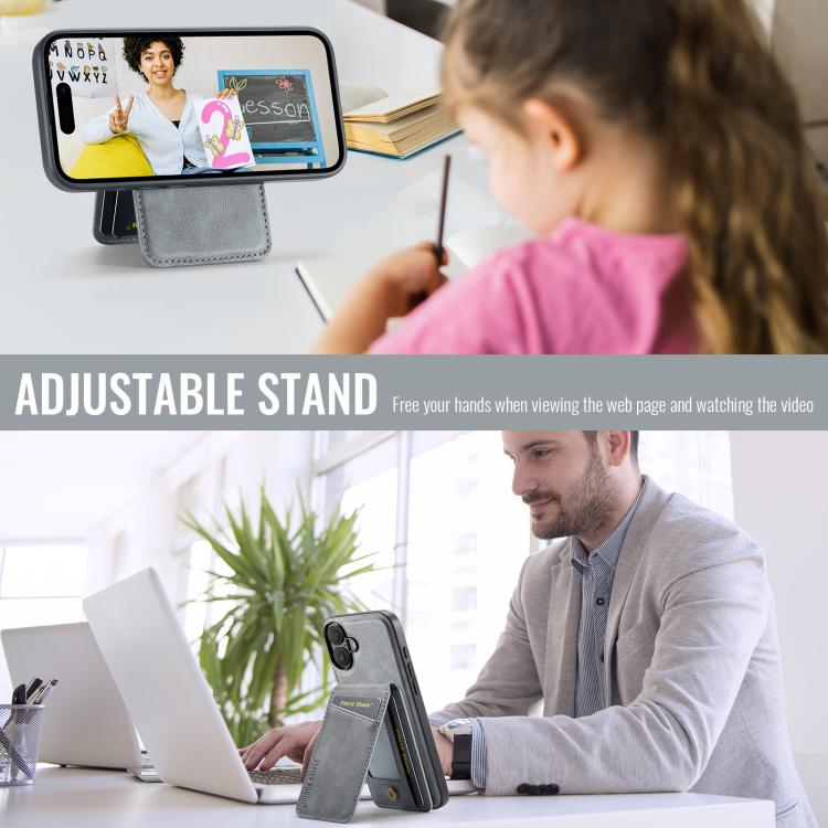 For iPhone 17 Fierre Shann Cowhide Vertical Flip Magnetic Card Holder Phone Case(Grey) - iPhone 17 Cases by FIERRE SHANN | Online Shopping UK | buy2fix